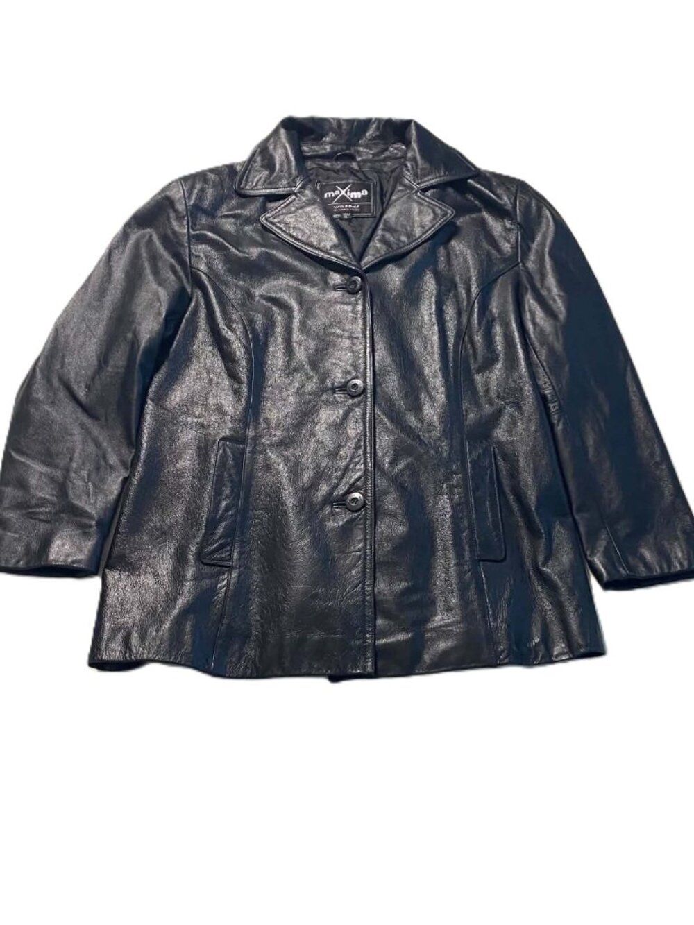 Wilsons Maxima Women's XL Black Leather Blazer Button Front Pockets